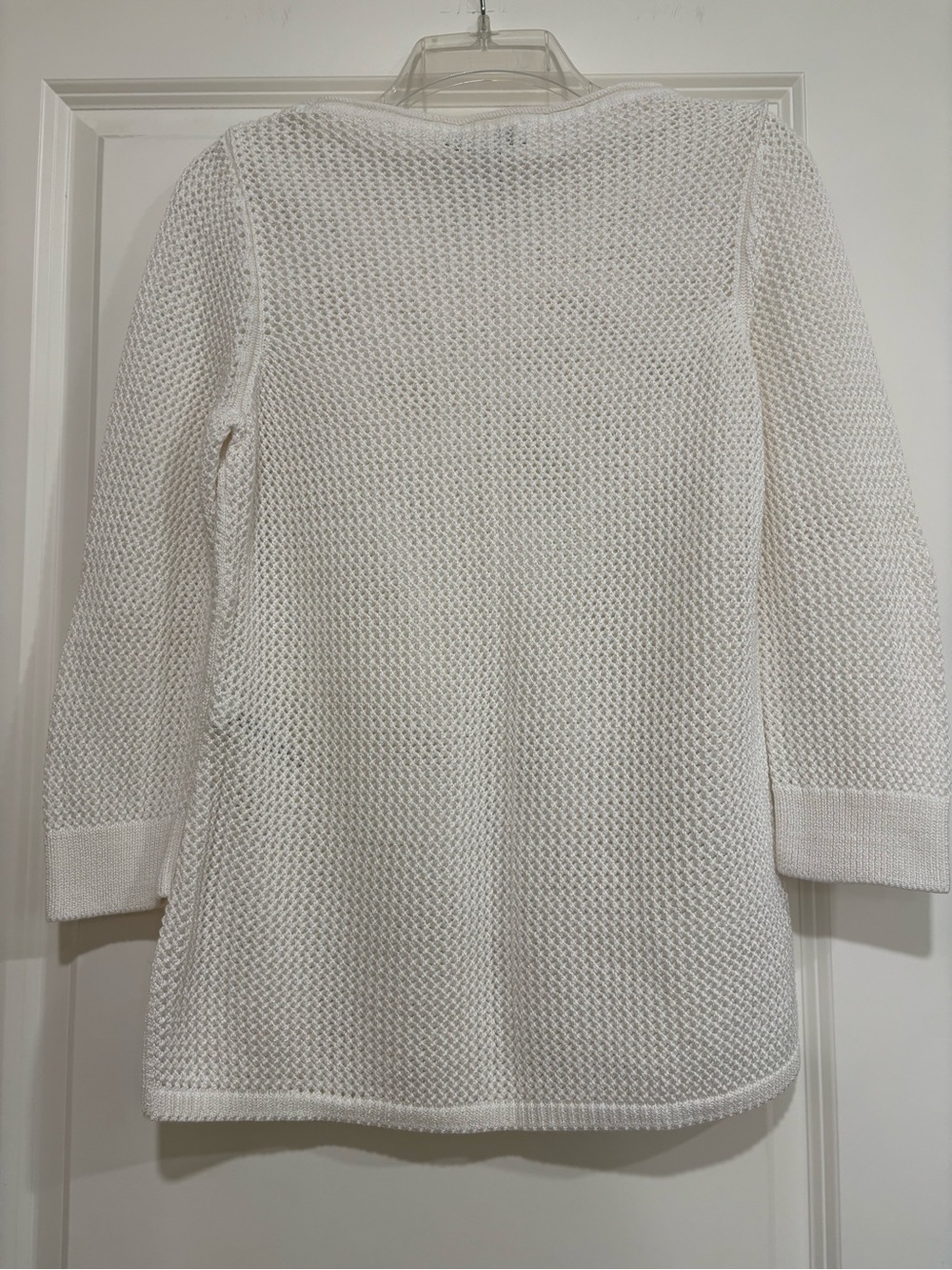 White House Black Market White Open Crochet Knit Cover-up/Pullover Sweater Sz M - Picture 6 of 9